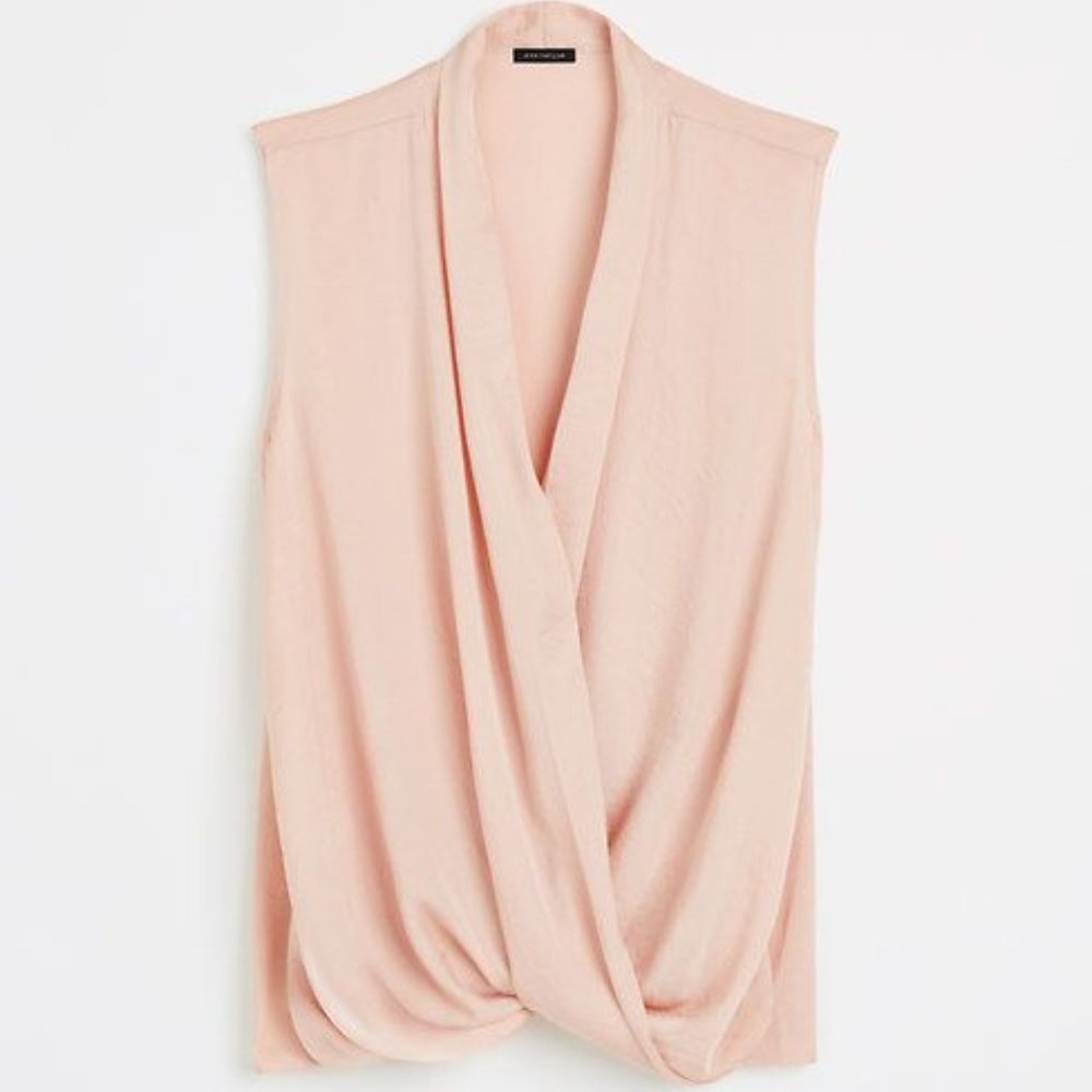 NWOT Silky Sleeveless Faux Wrap Blouse Light Rose Pink